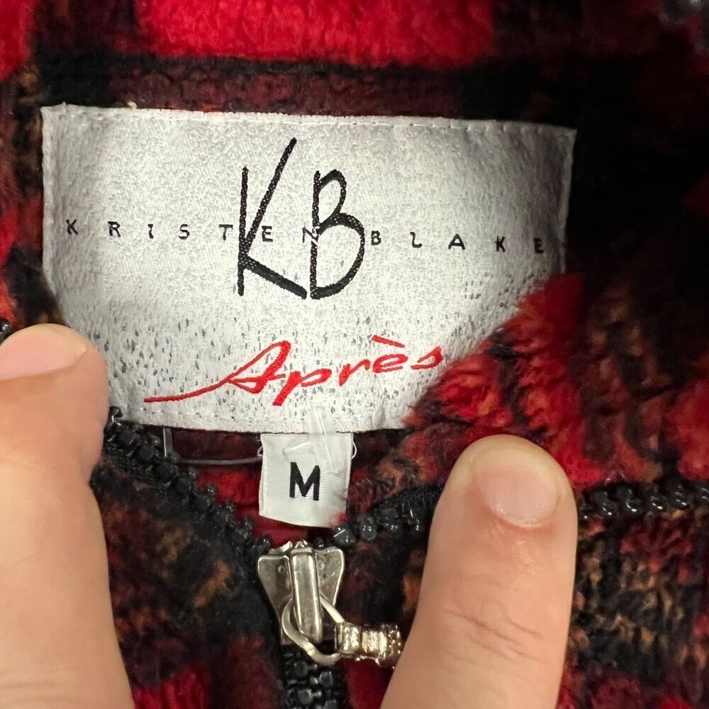 Kristen Blake Apres Plaid Fleece Jacket  Full Zip Red/Black Size Medium Pockets - Picture 8 of 9